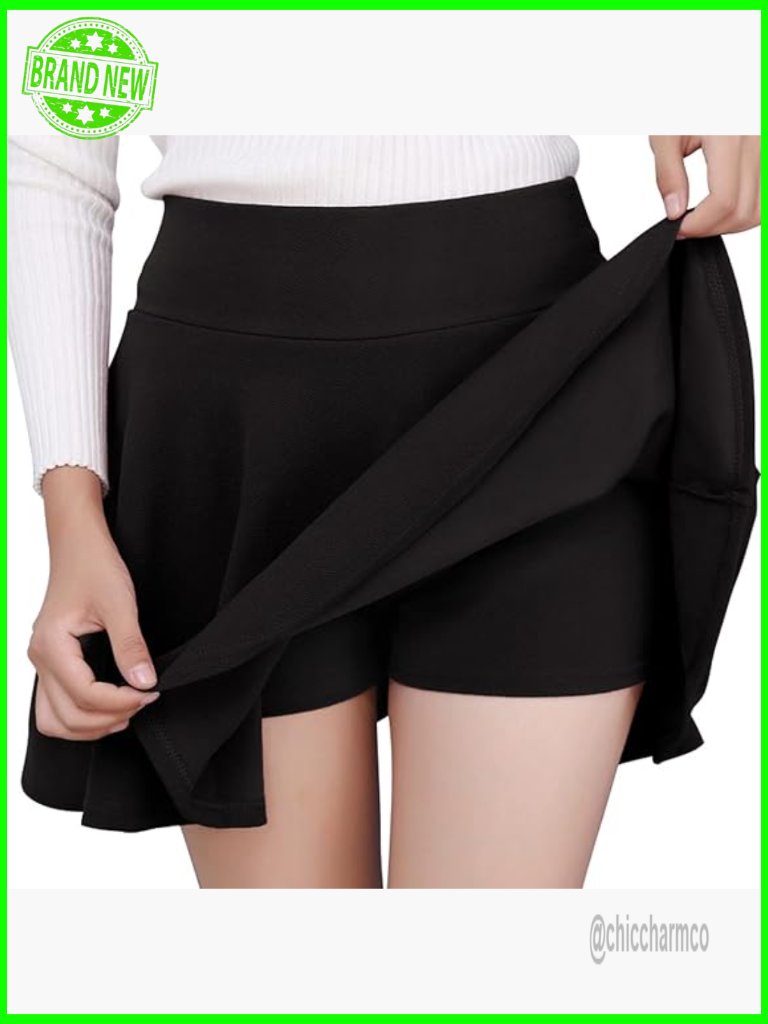 Stretchy Flared Skater Skort High Waist Mini Golf Tennis Casual
